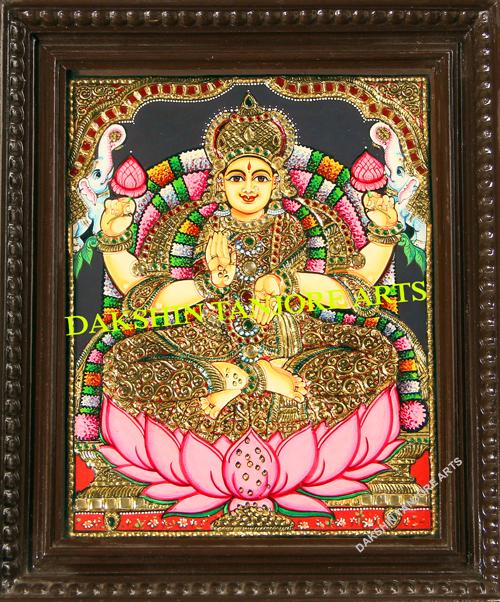 Gaja Lakshmi in golden saree Painting